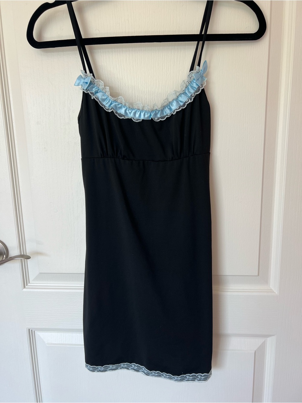 Amazon Black Slip Dress with Light Blue Lace Trim